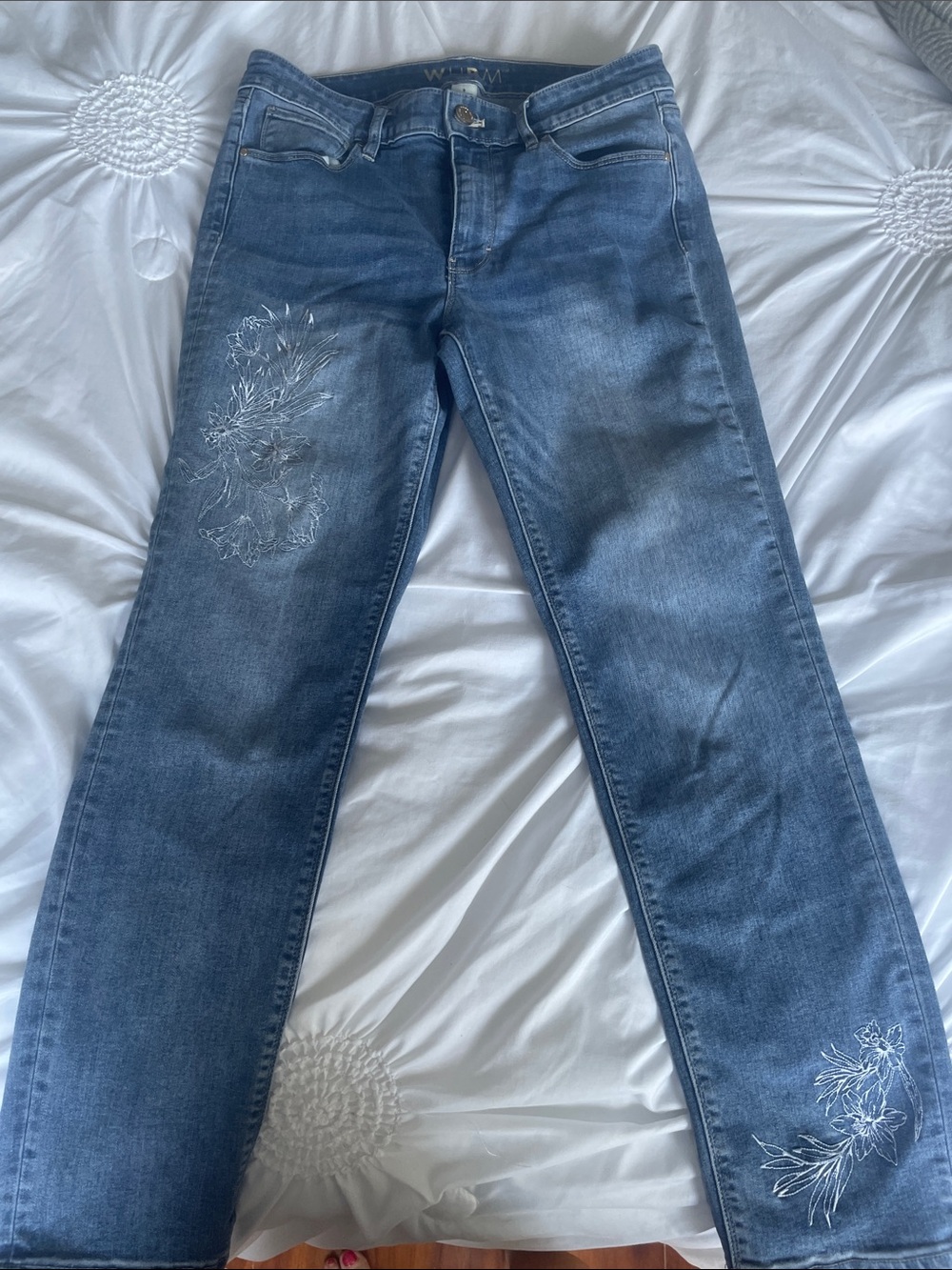 WHBM unique embellished jeans